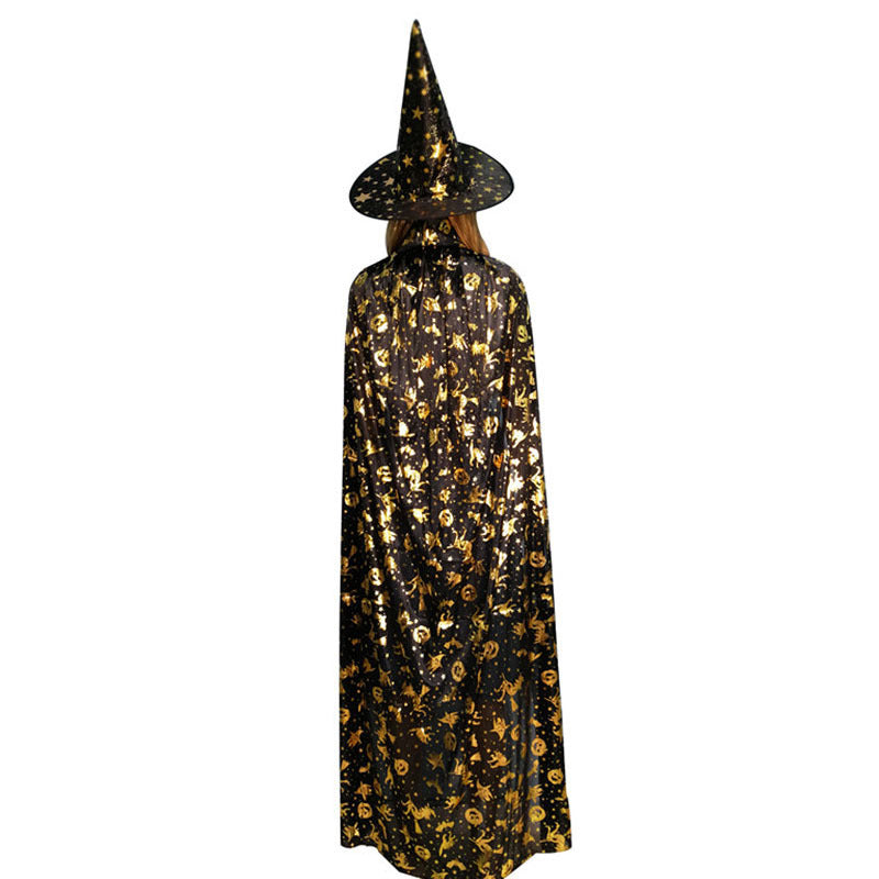 Costume de performance de bal d'Halloween pour enfants et adultes, cape et chapeau de sorcière