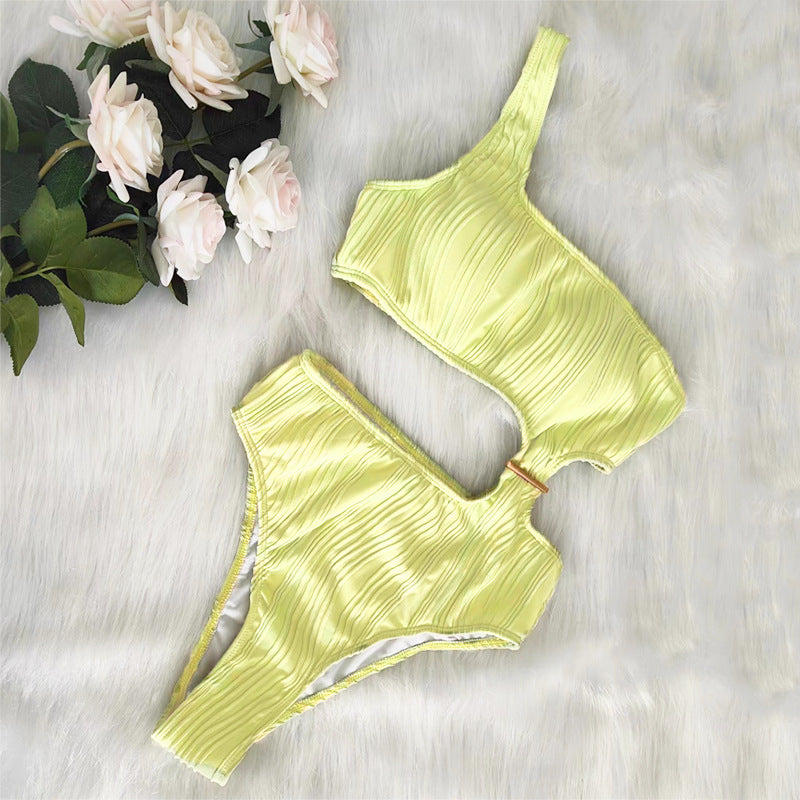 Traje de baño sexy de un solo hombro con huecos de color sólido para mujer