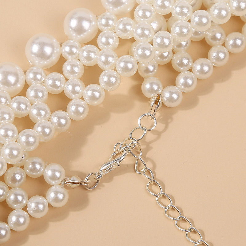 Collier ras du cou bohème fait main en perles d'imitation pour femme