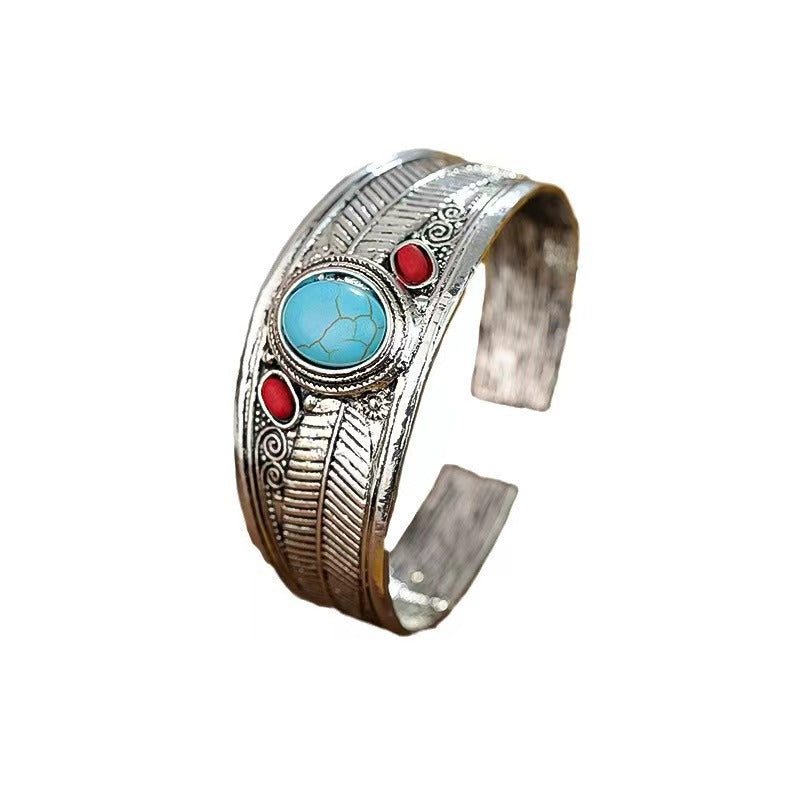 Pulsera ajustable abierta turquesa estilo bohemio retro para mujer, hermosa joyería vintage.