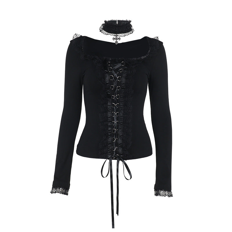 Women Fashion Sexy Gothic Lace Splice T-Shirt
