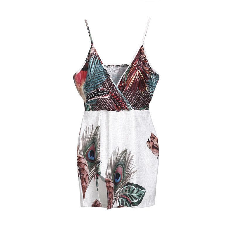 Vestido vintage bohemio con estampado floral y escote en V sin mangas para mujer
