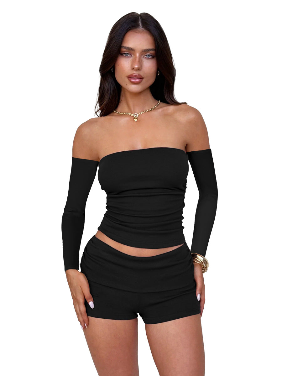 Top sexy de color sólido con hombros descubiertos para mujer