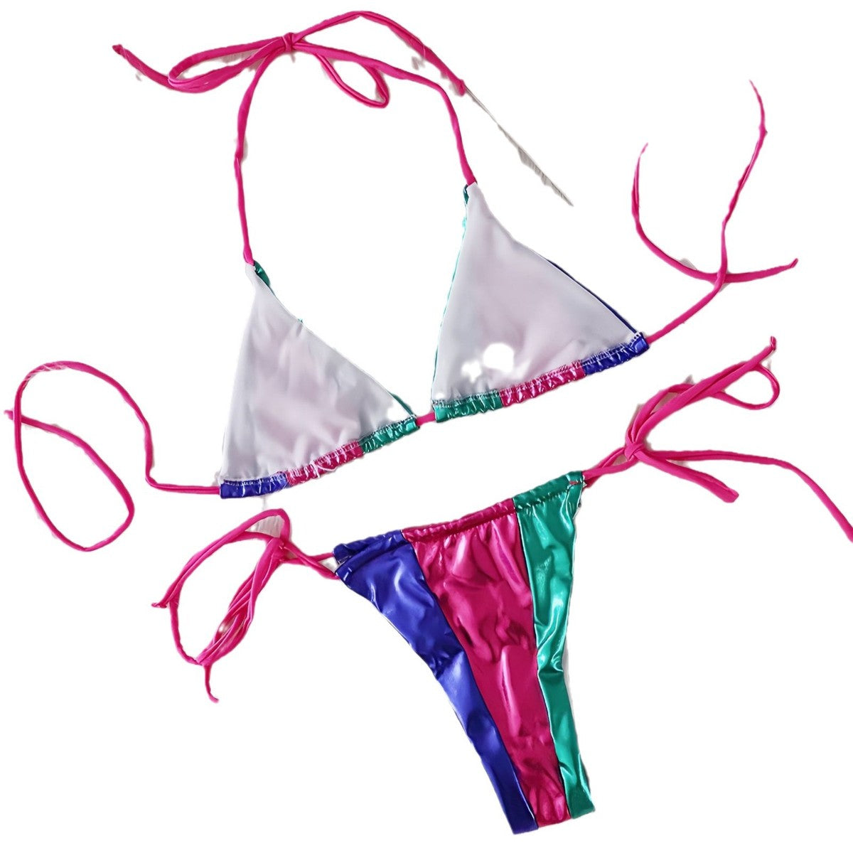 Bikini sexy con tirantes y costuras de colores contrastantes para mujer