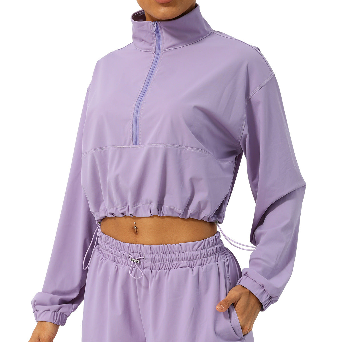 Veste de yoga décontractée à col montant et demi-fermeture éclair pour femme