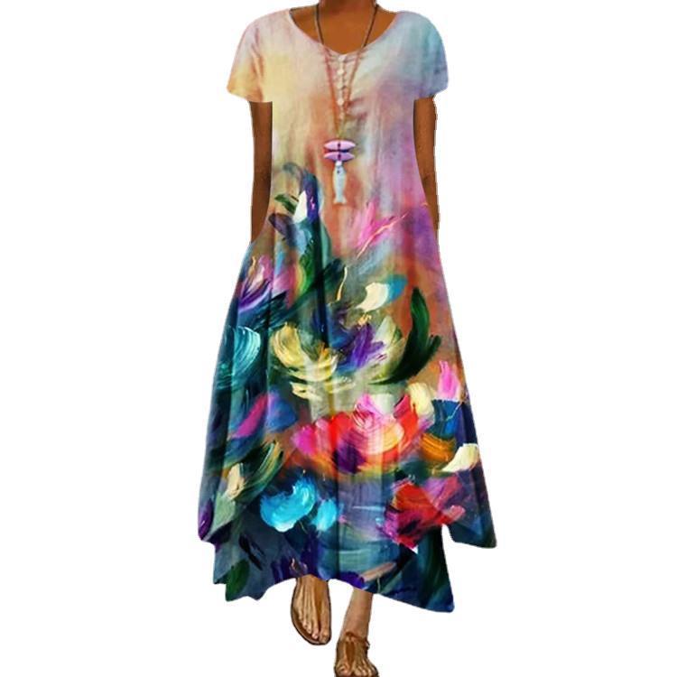 Women Elegant Bohemian Summer Floral Printed Ruffled Dress