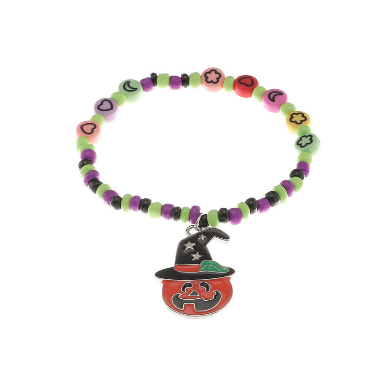 Pulsera unisex retro de cuentas naranjas con diseño de calabaza de Halloween