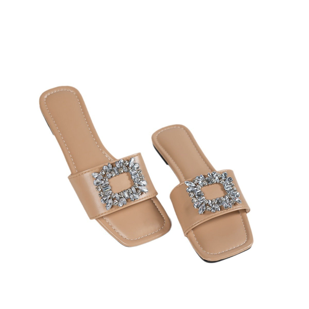 Chaussons plats décontractés à boucle en strass de couleur unie pour femmes