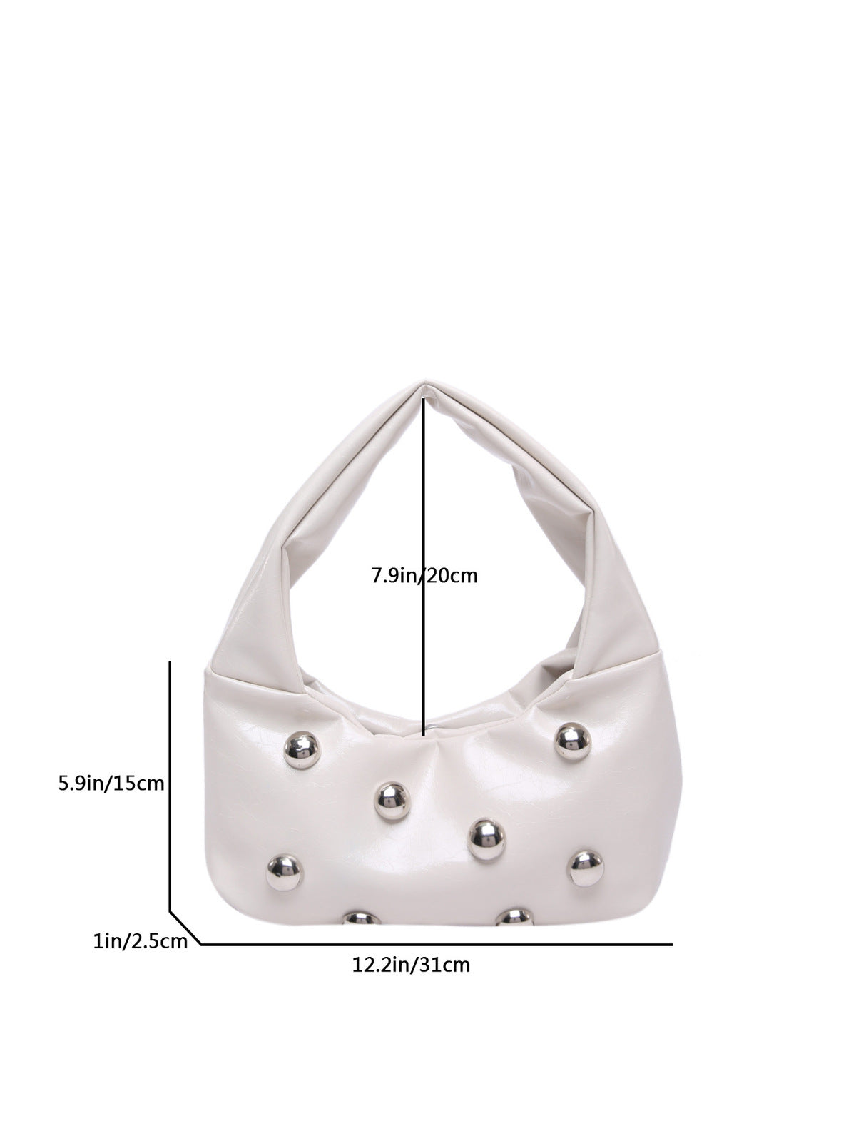 Bolso de mano con remaches de color liso para mujer, estilo urbano, de PU, para debajo del brazo