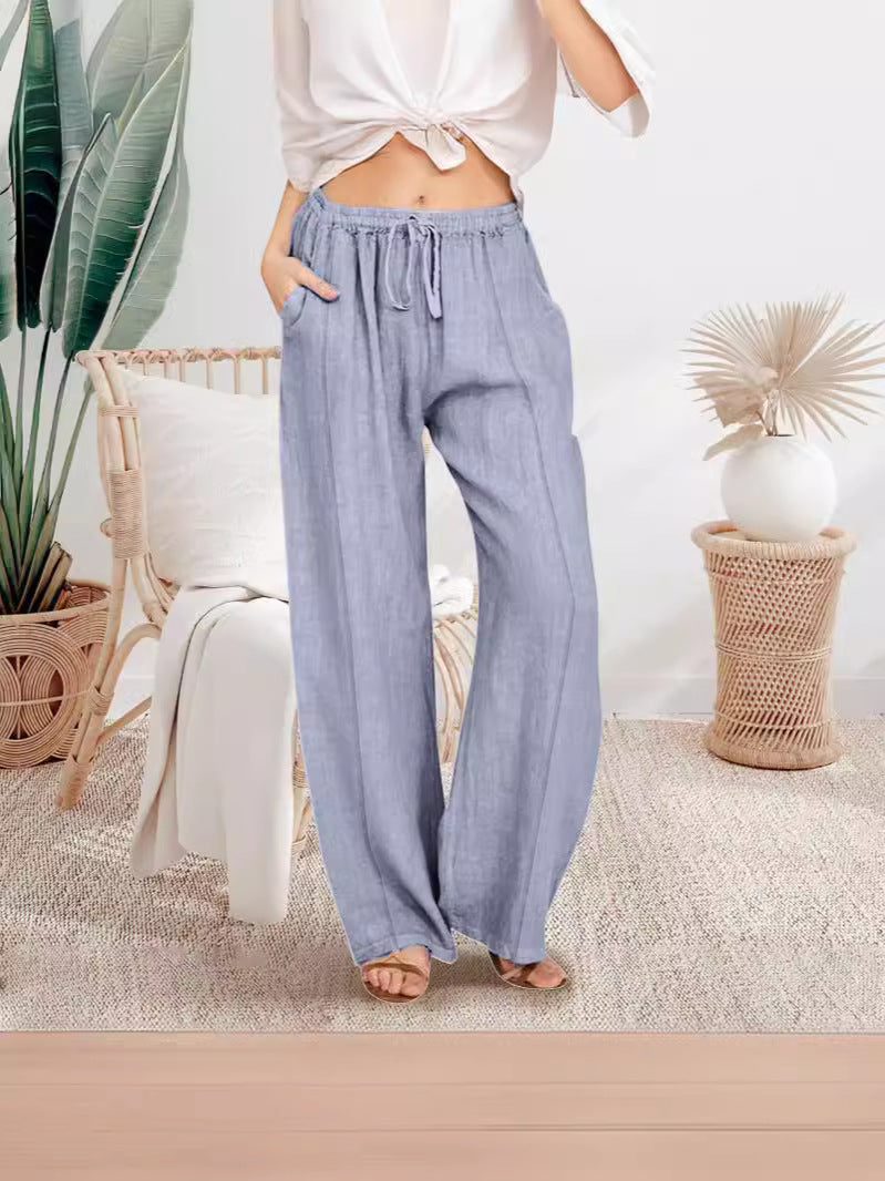Pantalones casuales de algodón de color sólido a la moda para mujer