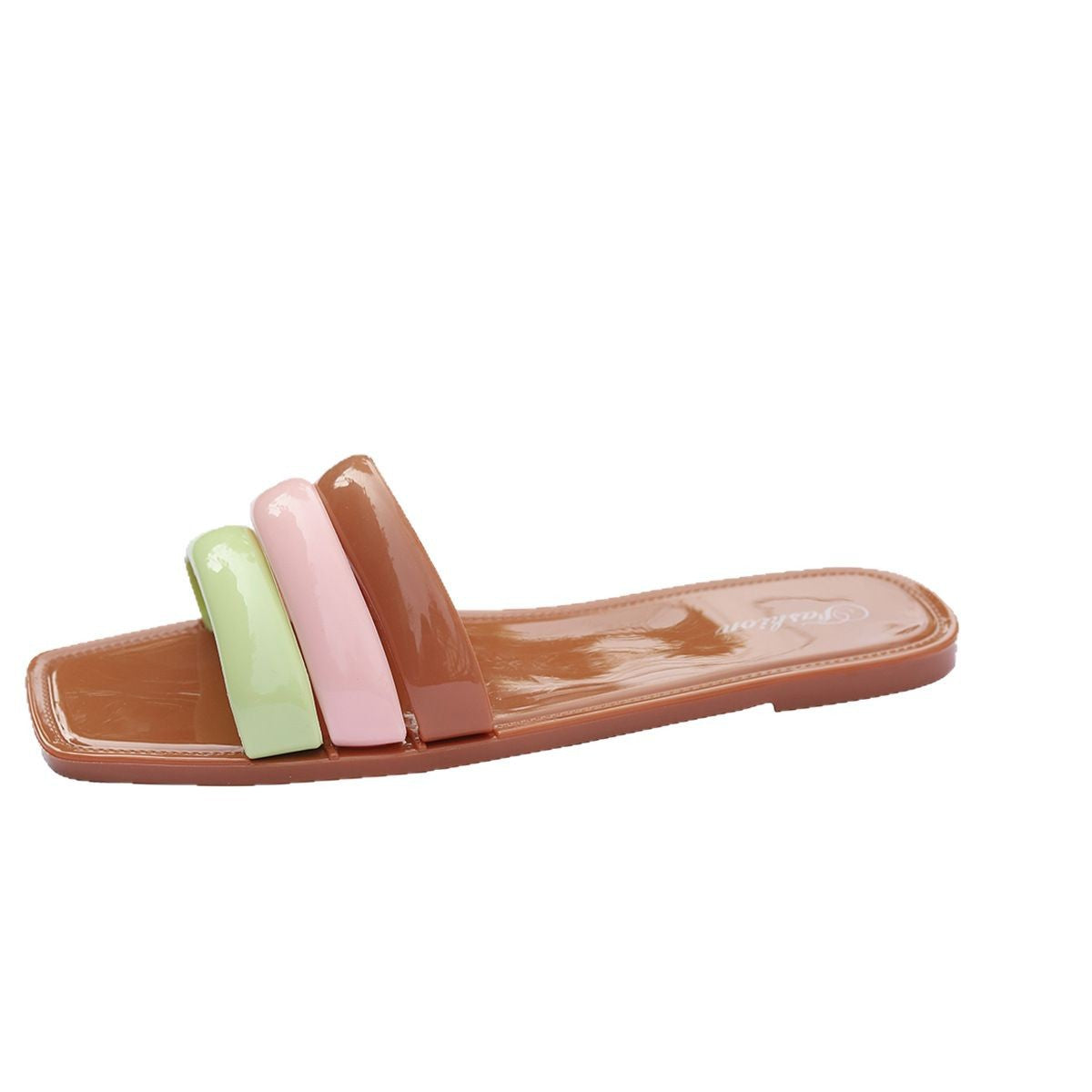 Chaussons plats tendance décontractés en PVC à rayures et semelle en caoutchouc