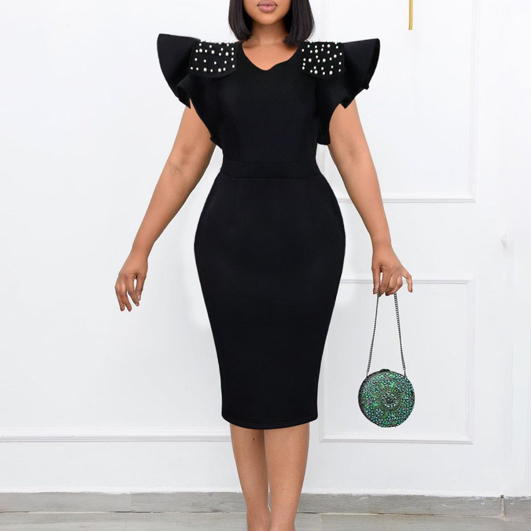 Women Fashion Elegant Plus Size Solid Color Dress