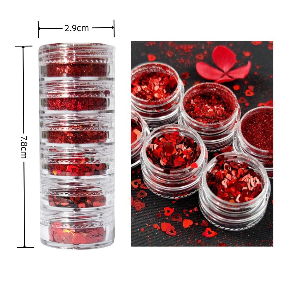 Decoración de uñas para San Valentín con lentejuelas huecas y purpurina (juego de 6 piezas)