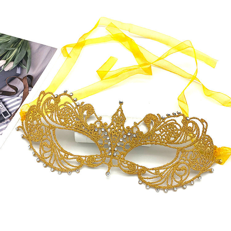 Women Lace Half-Face Mask with Diamonds for Halloween