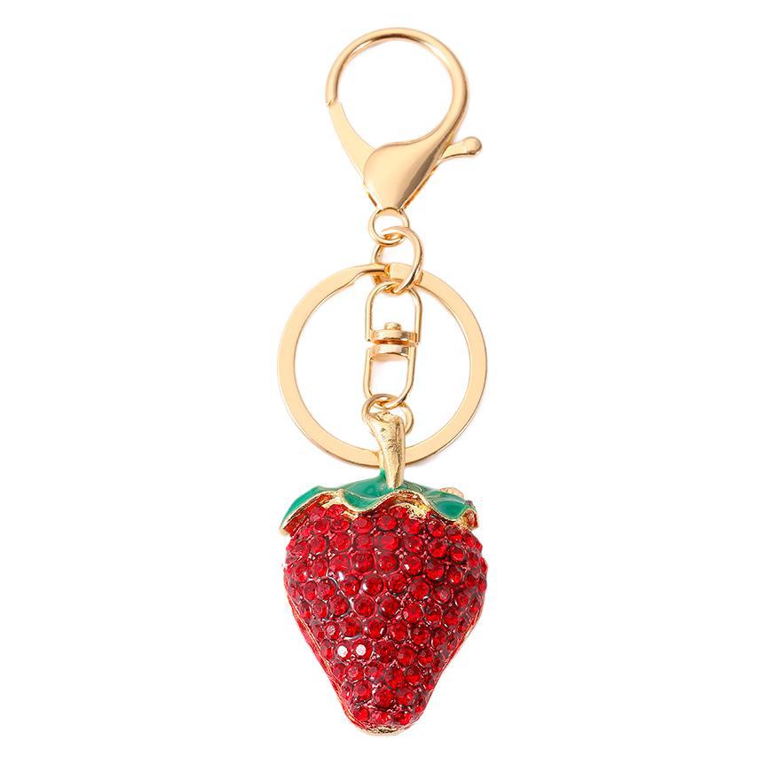 Cute Rhinestone Strawberry Fruit Key Chain Pendant