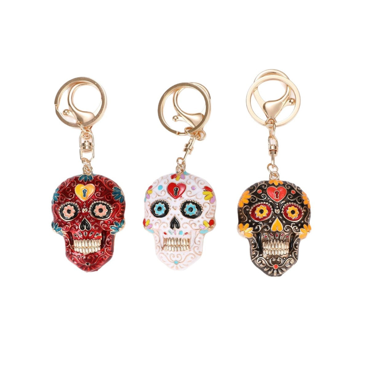 Llavero de calavera de mandala de Halloween con esmalte multicolor - Accesorio de arte moderno