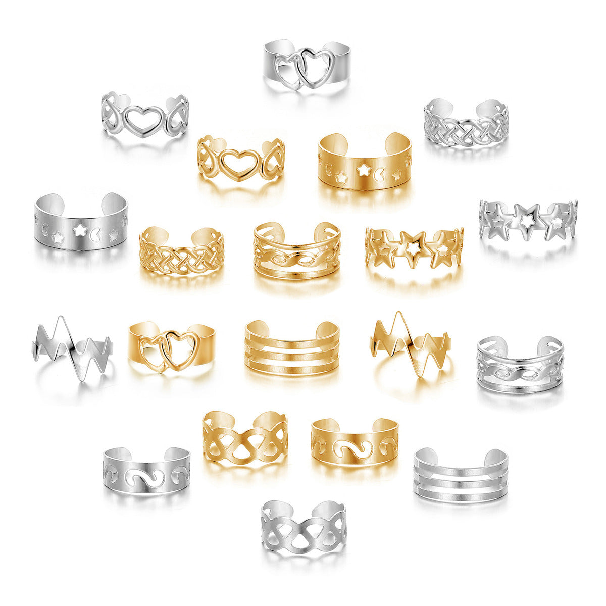 Conjunto de anillo para el dedo del pie con forma de estrella y luna de aleación retro a la moda para mujer