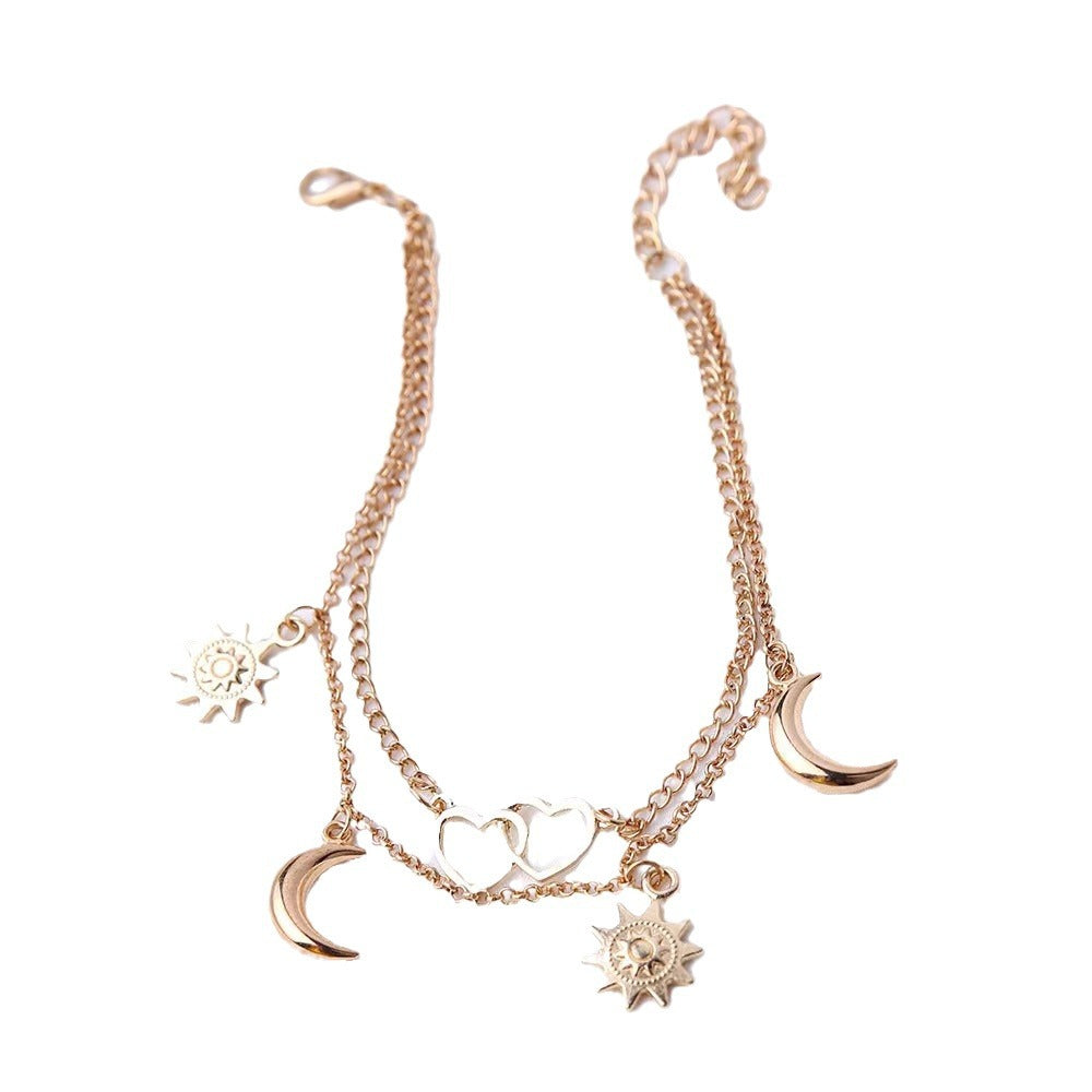 Fashion Star Moon Simple Heart-Shaped Anklet