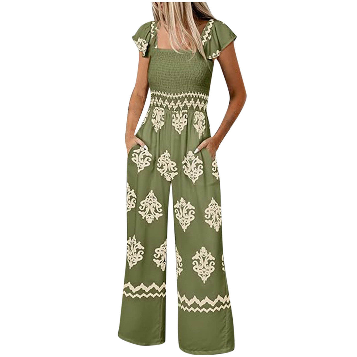 Combinaison à manches courtes et imprimé bohème vintage pour femme