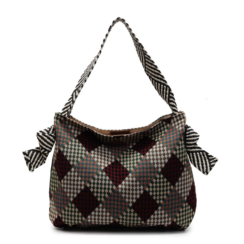Bolso de hombro informal de gran capacidad con estampado de colores contrastantes para mujer
