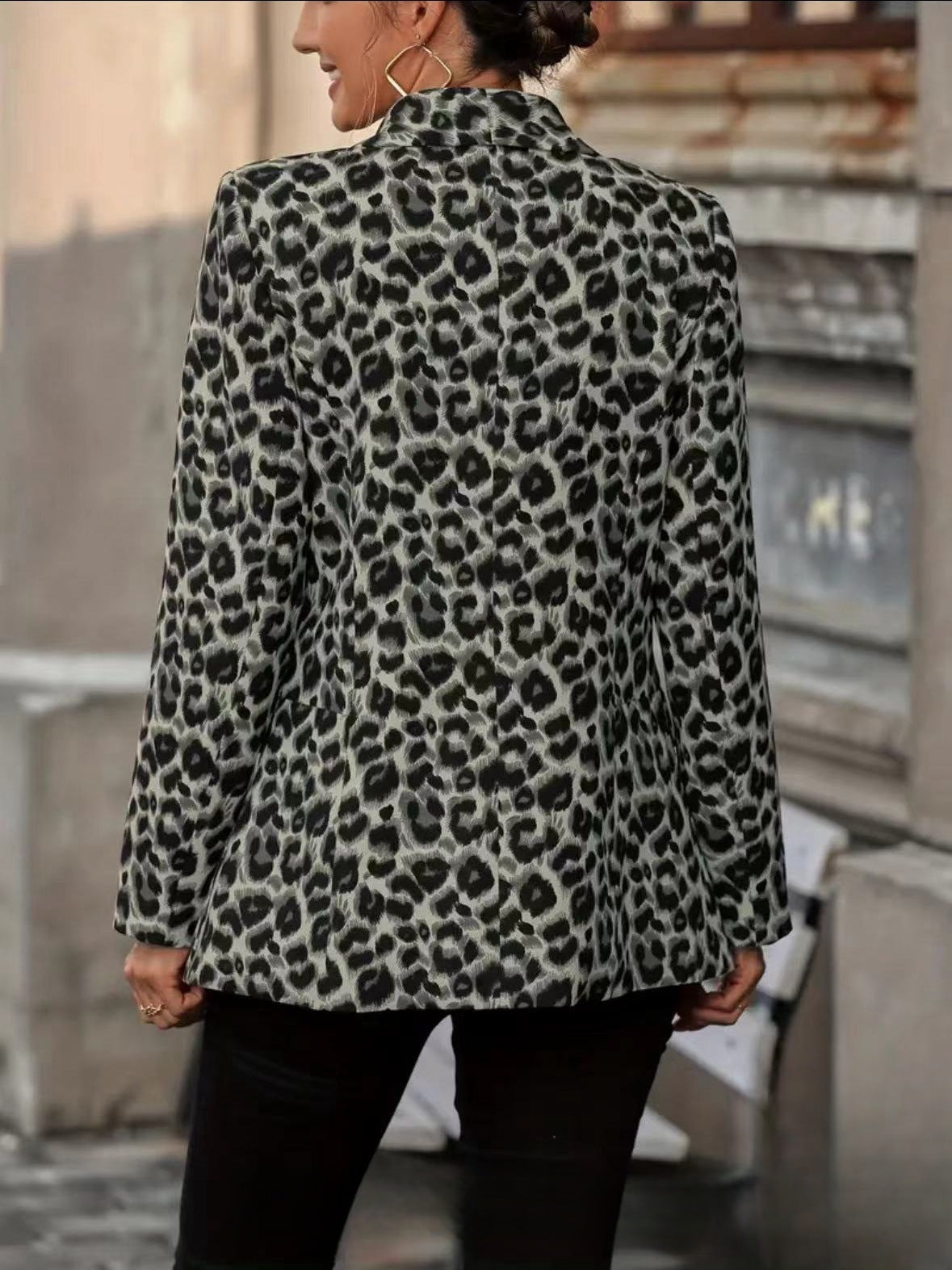 Manteau décontracté à manches longues en laine léopard pour femme