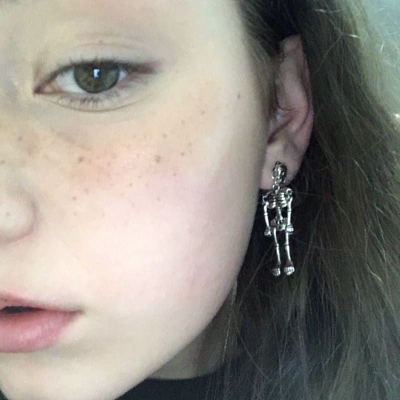 Boucles d'oreilles squelette vintage en alliage pour femme, style Halloween