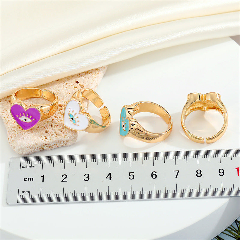 Anillo bohemio multicolor con forma de corazón y ojo de diablo para mujer, paquete de 5