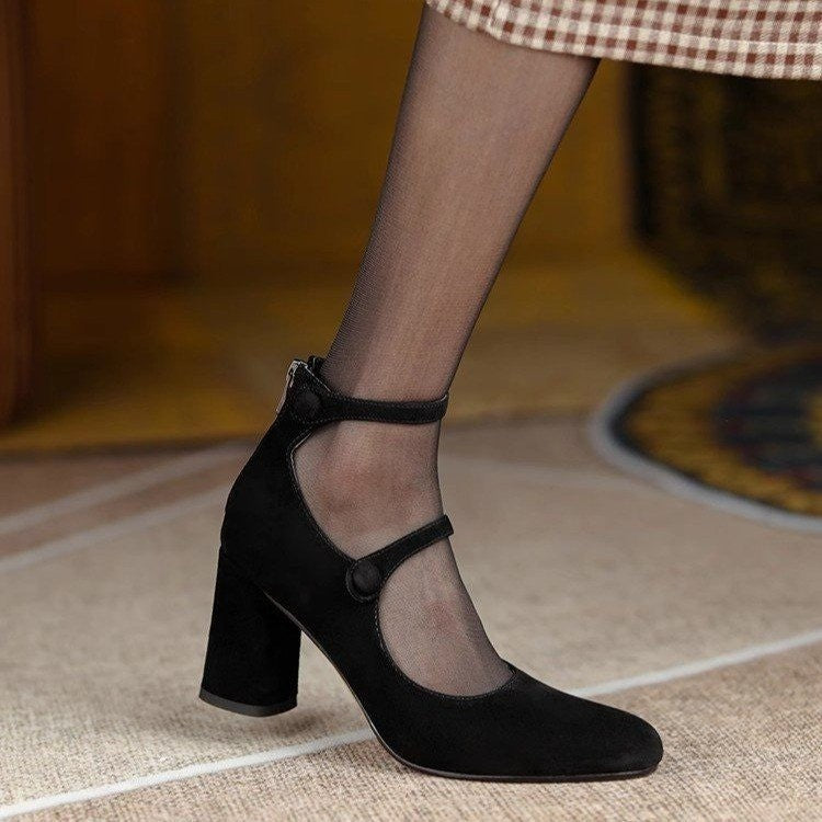 Summer Women Vintage Plus Size Hepburn Black Mary Jane Pumps