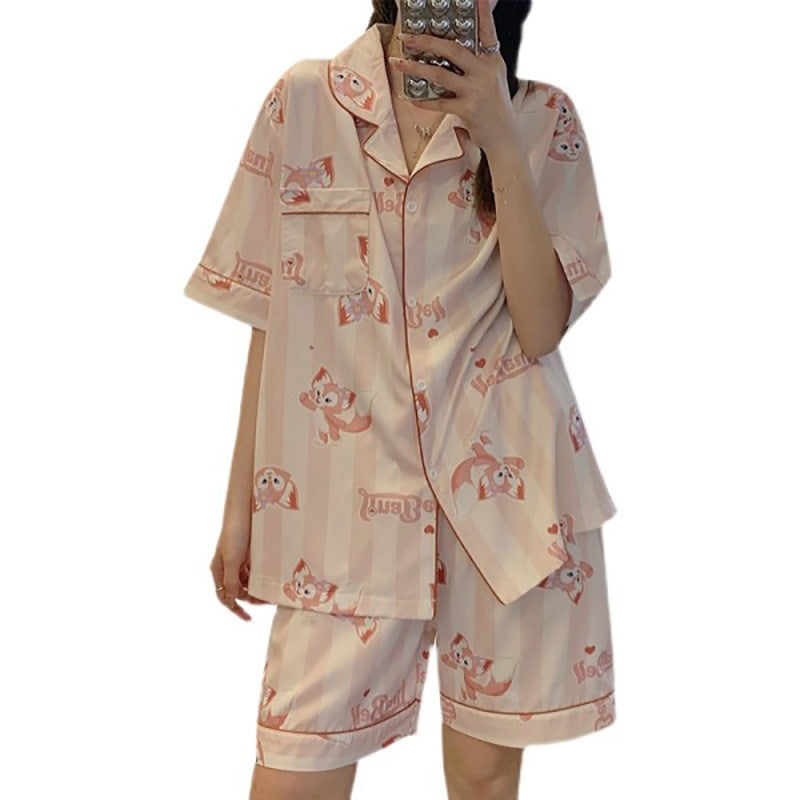 Summer Pajamas Women Ice Silk Leopard Print Cute Sleepwear