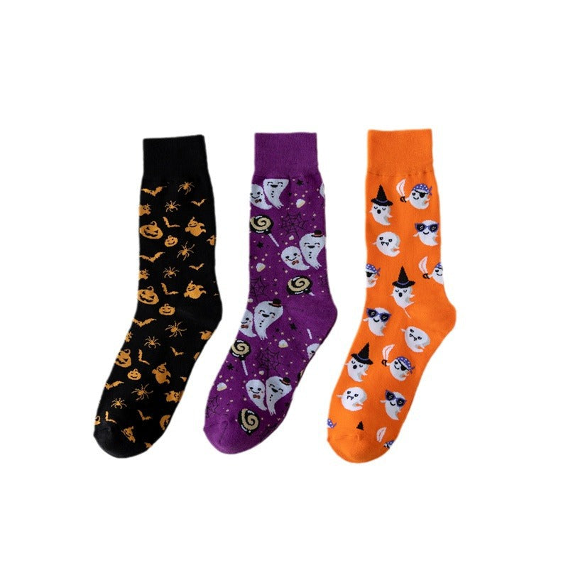 Calcetines de tubo con calabaza fantasma de dibujos animados de Halloween