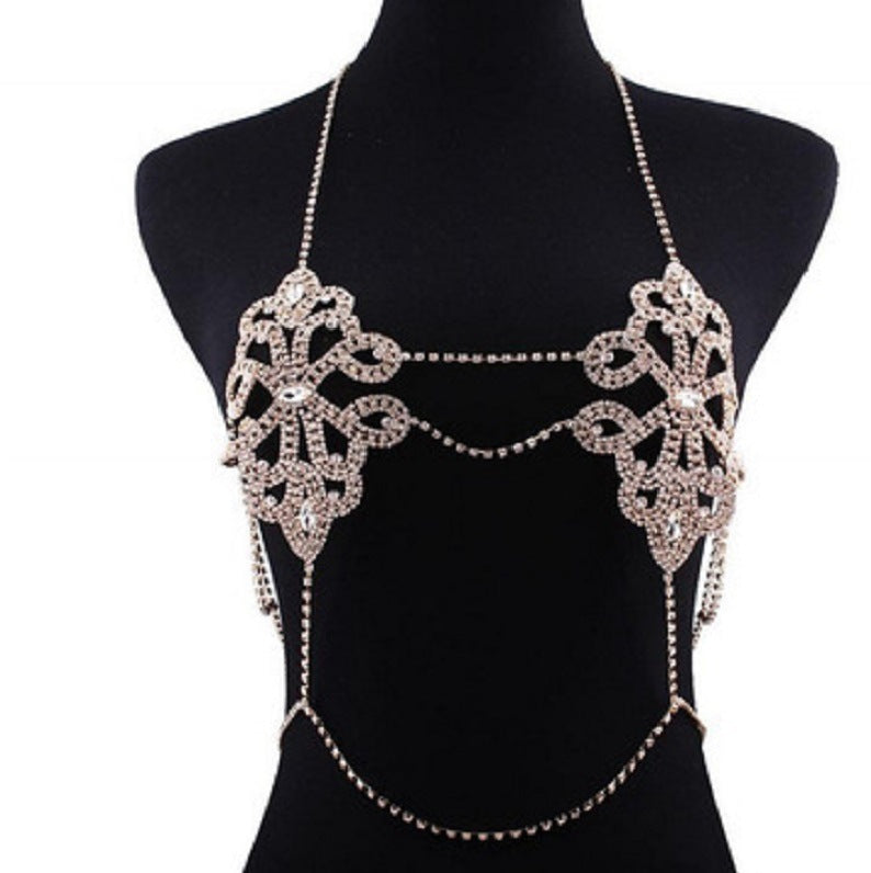 Conjunto de cadena corporal con diamantes de imitación y diseño exagerado para mujer