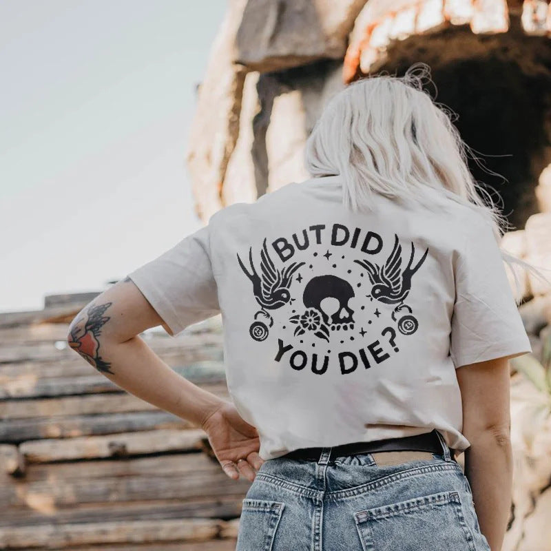 Camiseta de algodón con estampado de calavera en la espalda para mujer de Halloween
