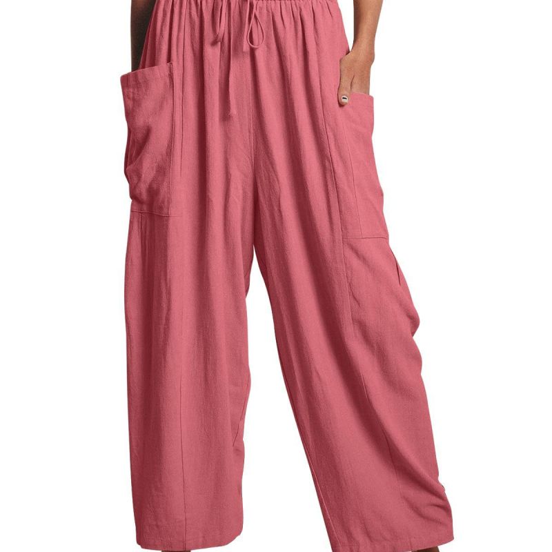 Casual Women Elastic Waist Pleated Wide Leg Pants