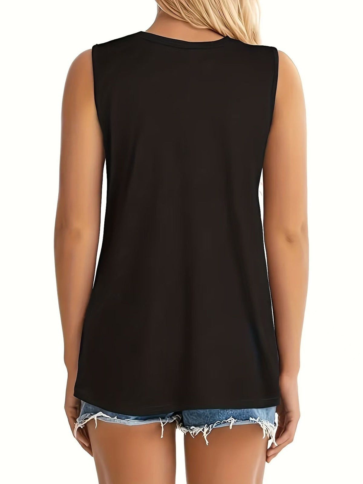 Camiseta sin mangas con cuello redondo y estampado informal a la moda para mujer