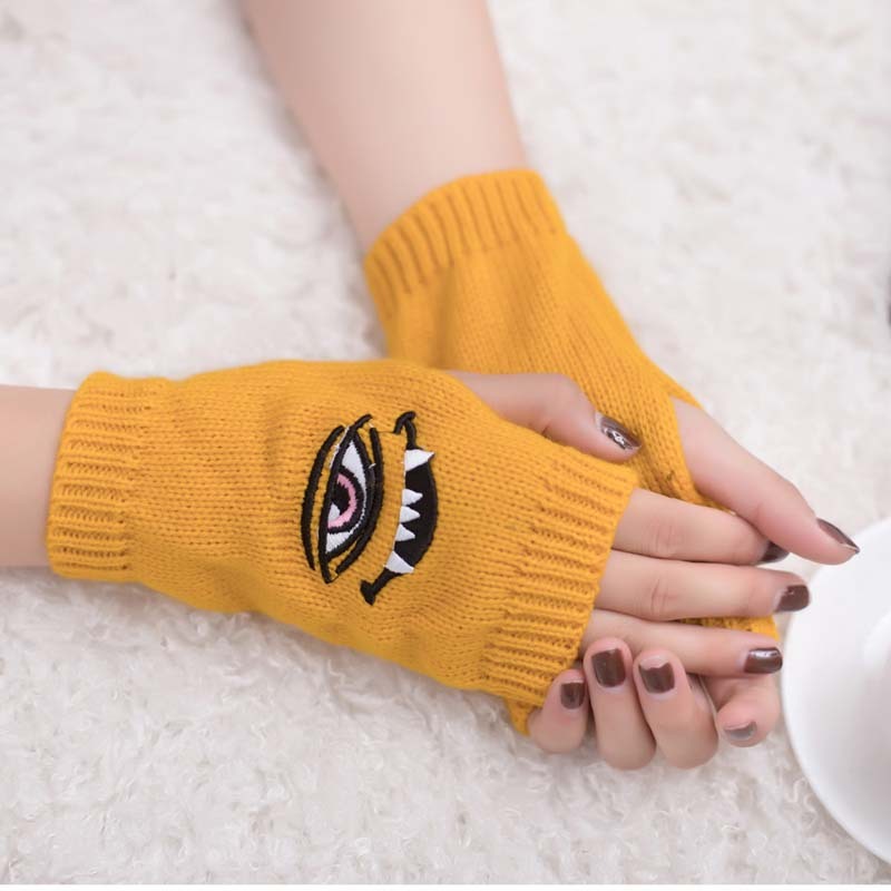 Half Finger Women's Gloves with Devil Eye Embroidery