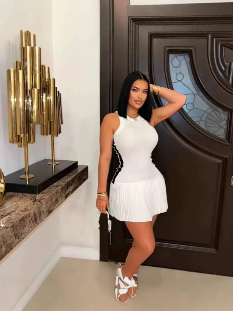 Robe plissée sexy à blocs de couleurs pour femmes