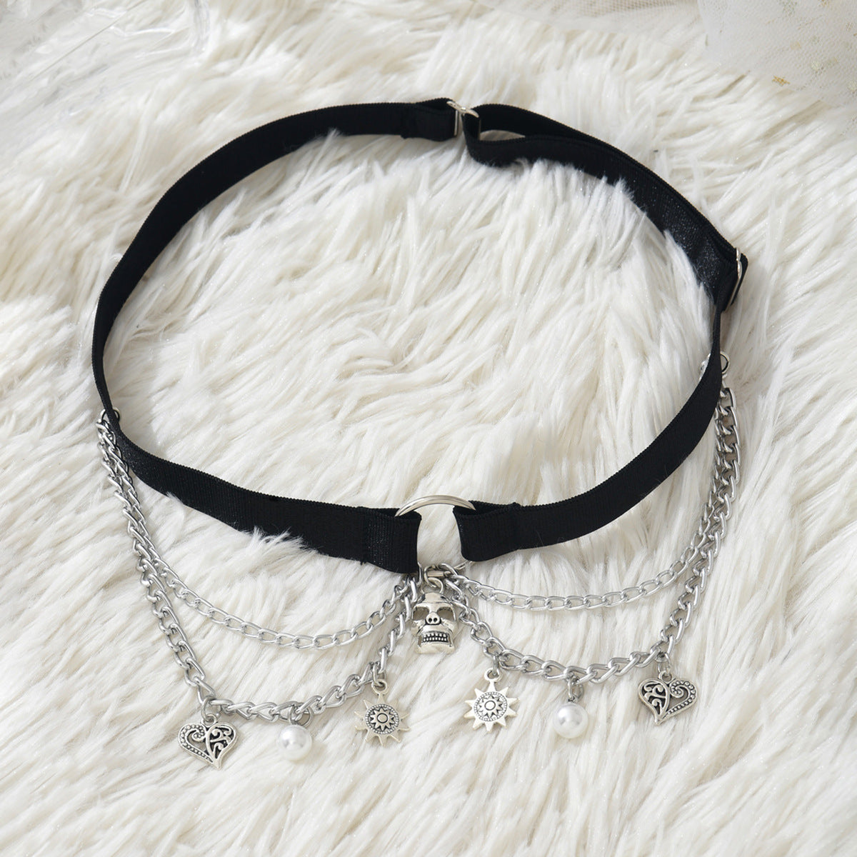 Anillo de muslo con calavera de doble cadena para mujer, de Halloween