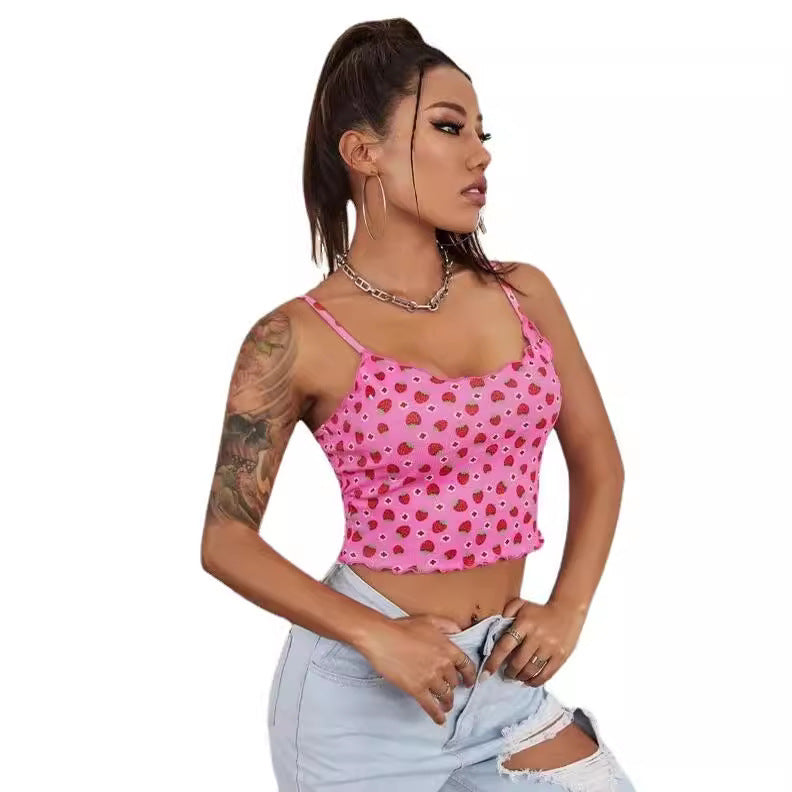 Women Fashion Sexy Printed Camisole Crop Top