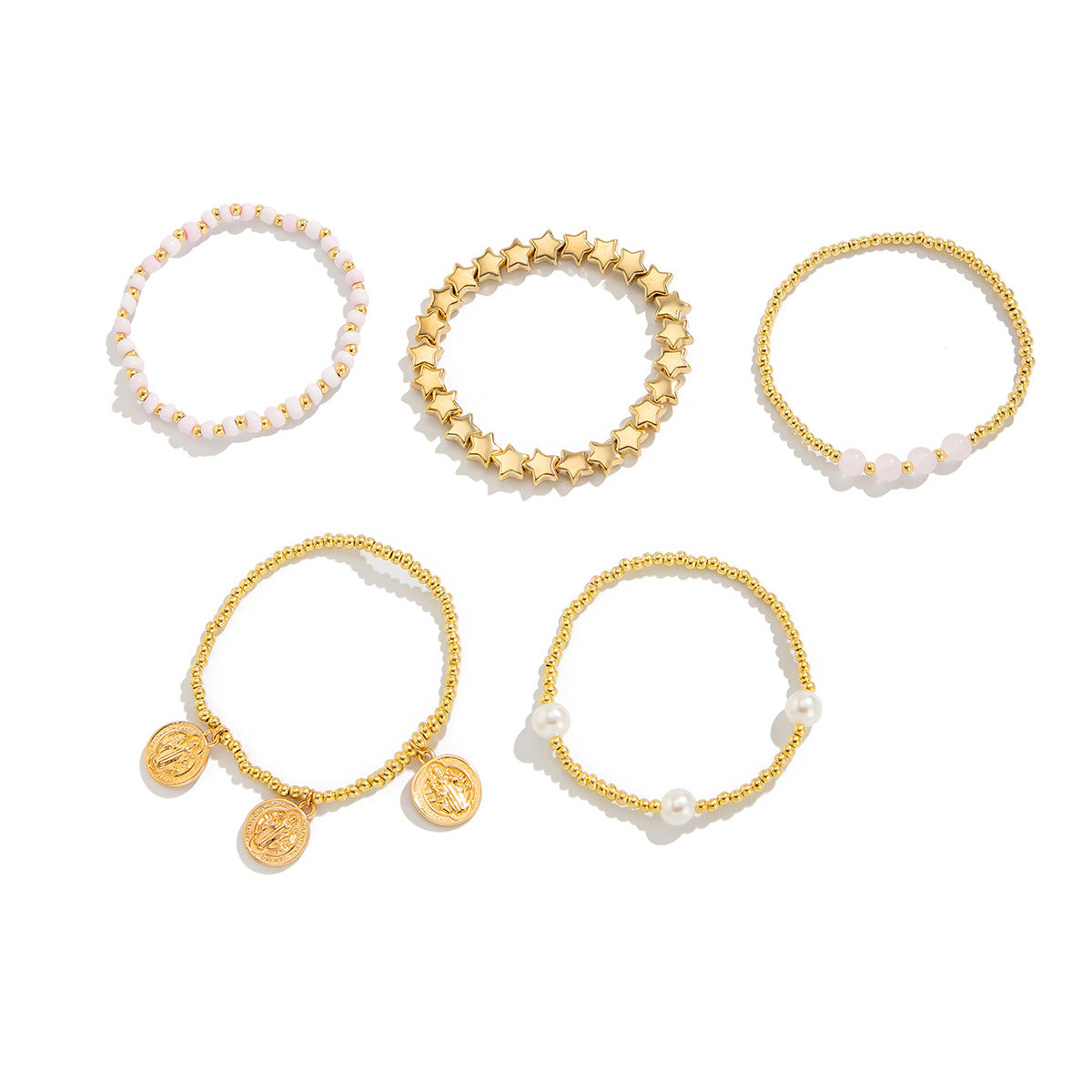 Women Fashion Beaded Star Pearl Multilayer Bracelet with Tassel
