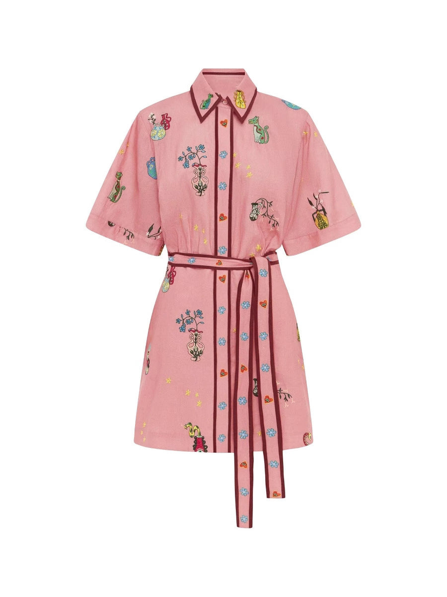 Robe décontractée en lin imprimé à revers pour femme