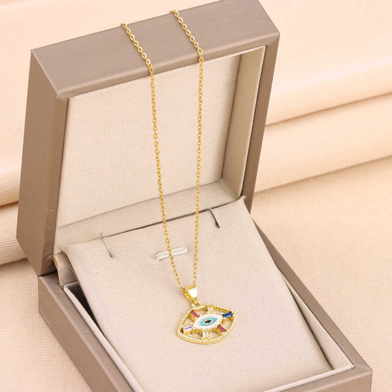 Women Vintage Bohemian Hollow Luck Eye Pendant Necklace