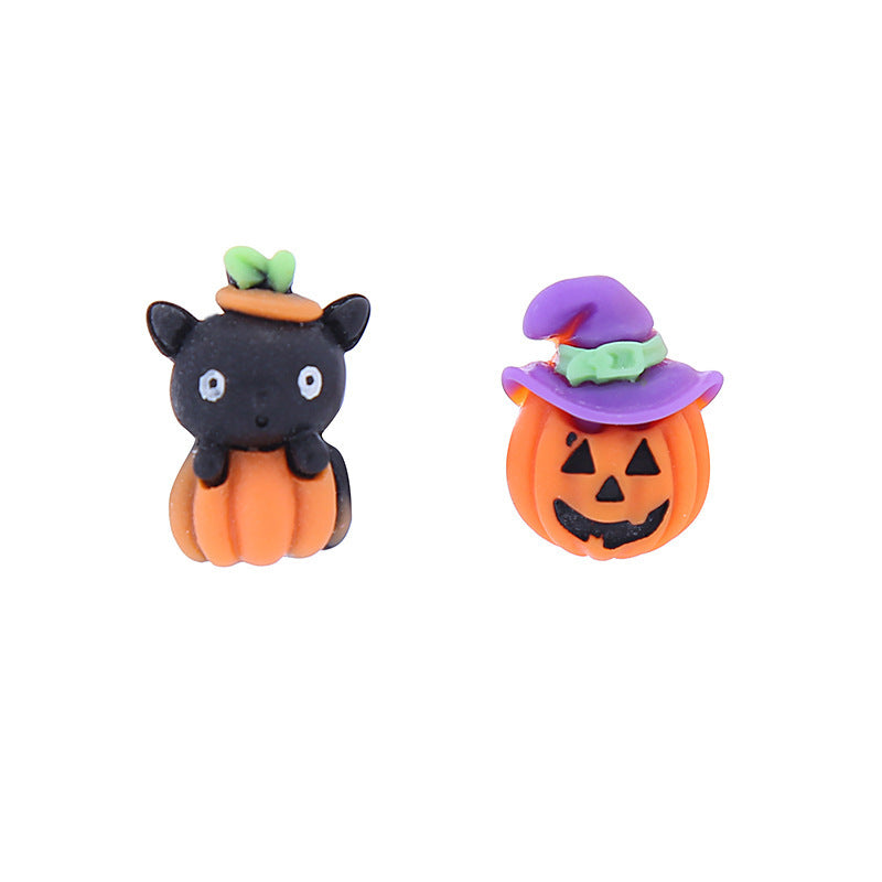 Pendientes de gato negro con cadena de calabaza, creativos y divertidos de Halloween para mujer
