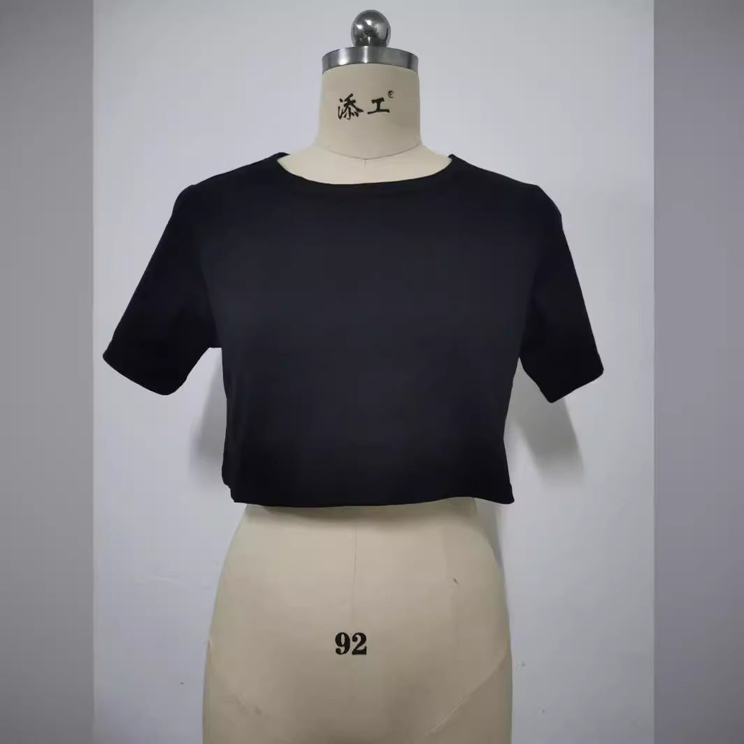 Camiseta corta de manga corta lisa y sencilla para mujer