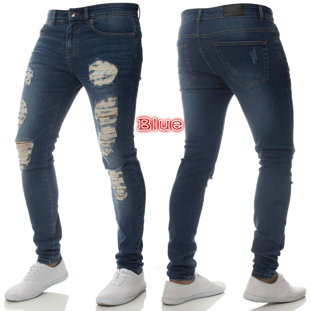 Jean slim taille haute décontracté pour homme, basique et déchiré