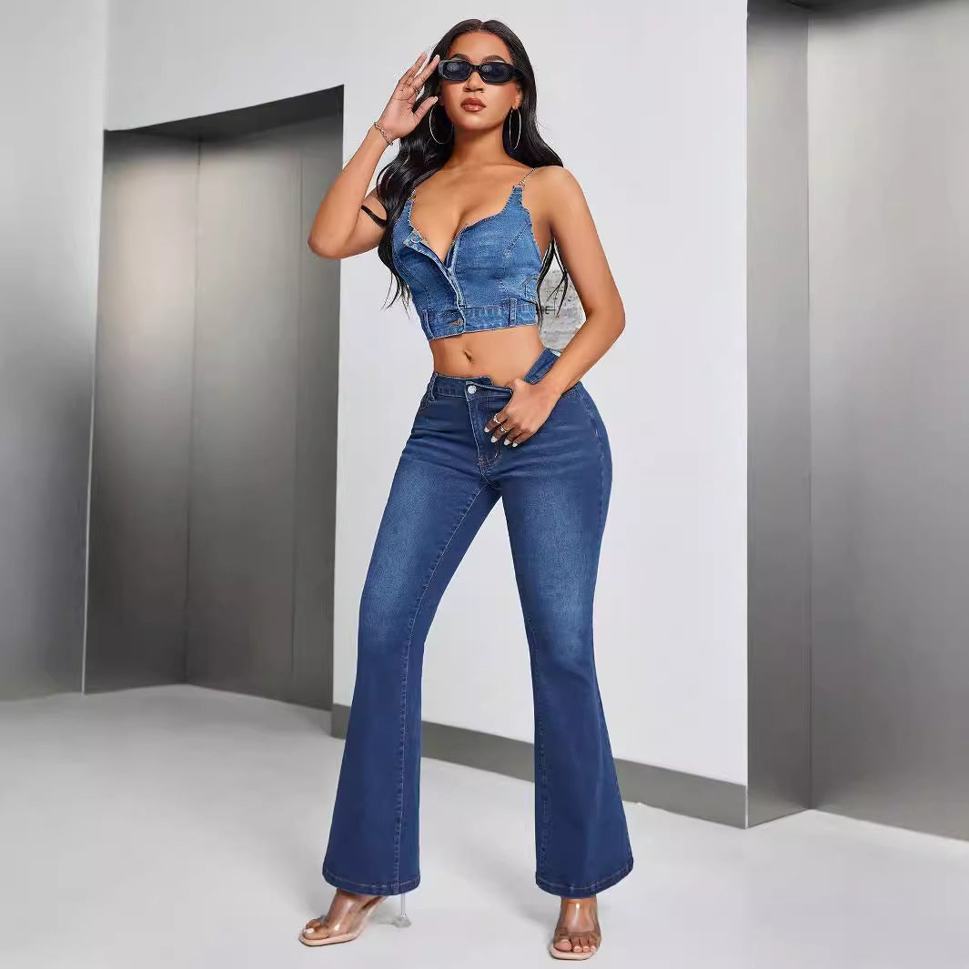 Women Fashion Deep V Backless Denim Camisole