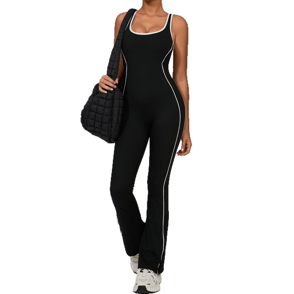 Women Yoga Contrast Stitching Backless Sports Jumpsuits