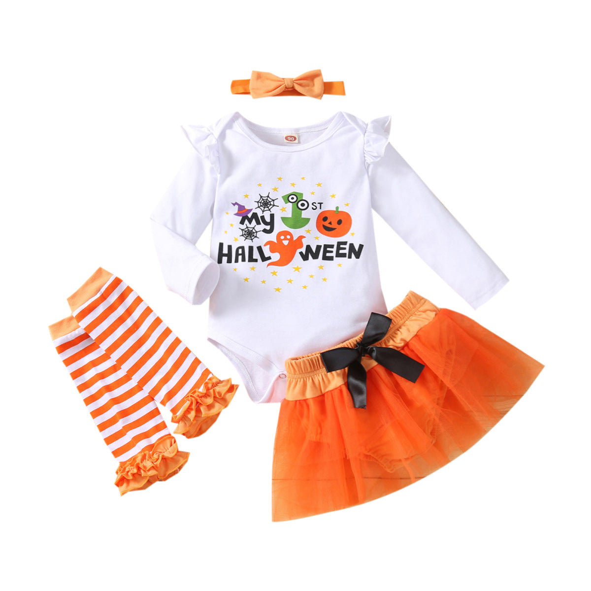 Conjunto de mameluco informal con letras de Halloween para niñas pequeñas