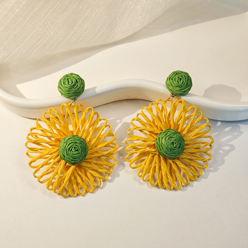 Bohemian Holiday Style Handmade Braided Floral Earrings