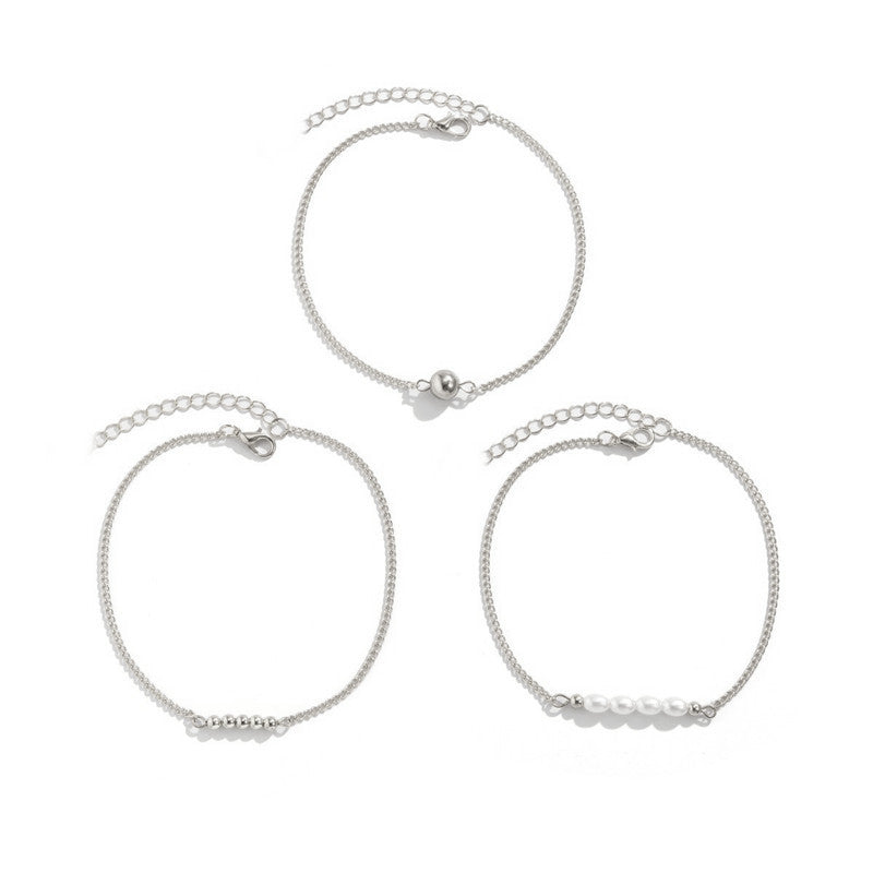 Conjunto de tobilleras con perlas de imitación y cuentas bohemias