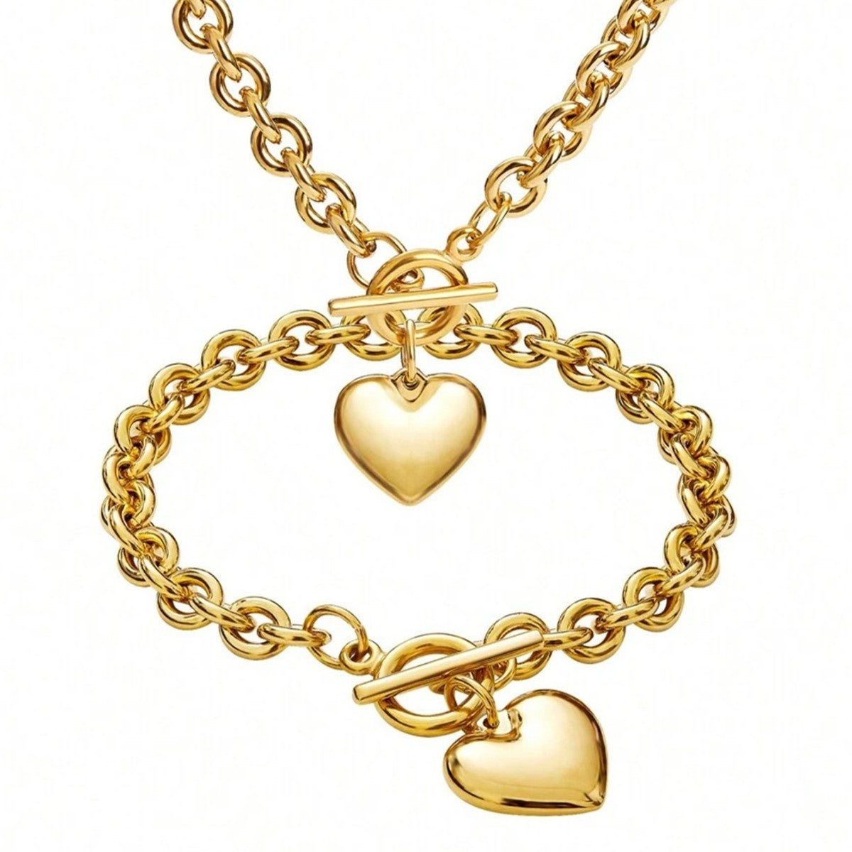 Conjunto de collar y pulsera con forma de corazón sencillo a la moda para mujer